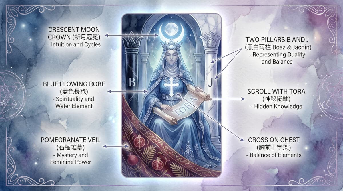 女祭司牌象征元素解析图