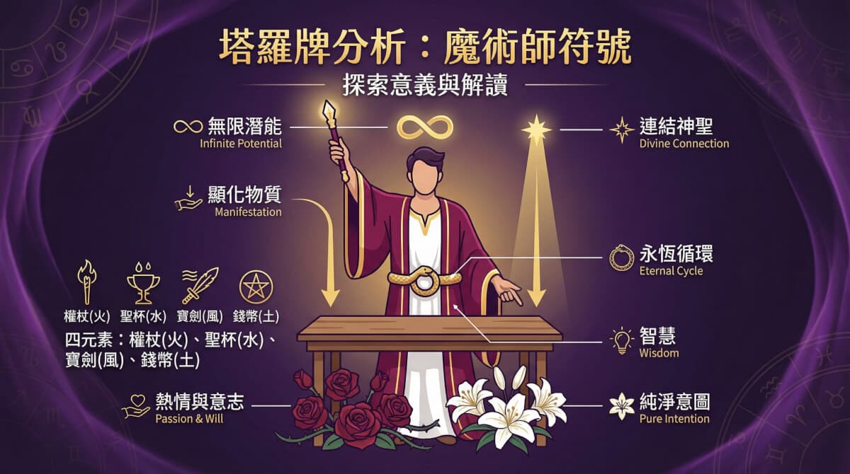 魔术师牌象征元素解析图