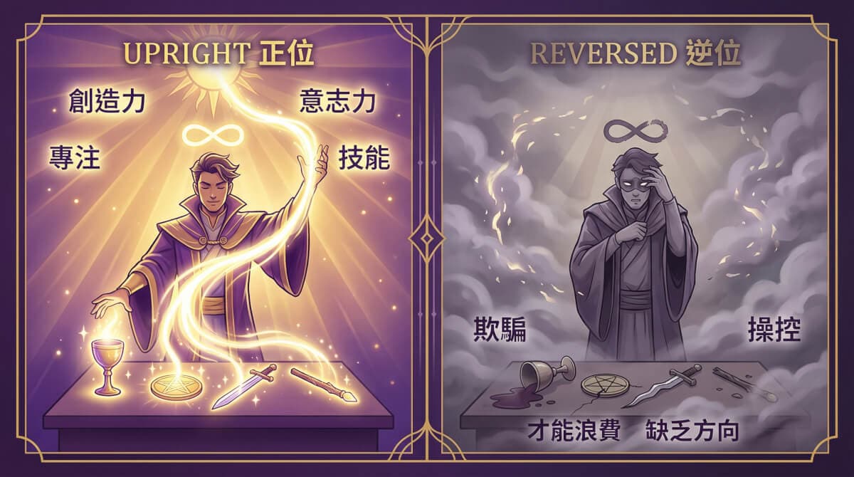 魔術師牌正位與逆位對比圖