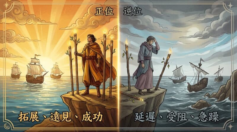 权杖三正位与逆位对比图