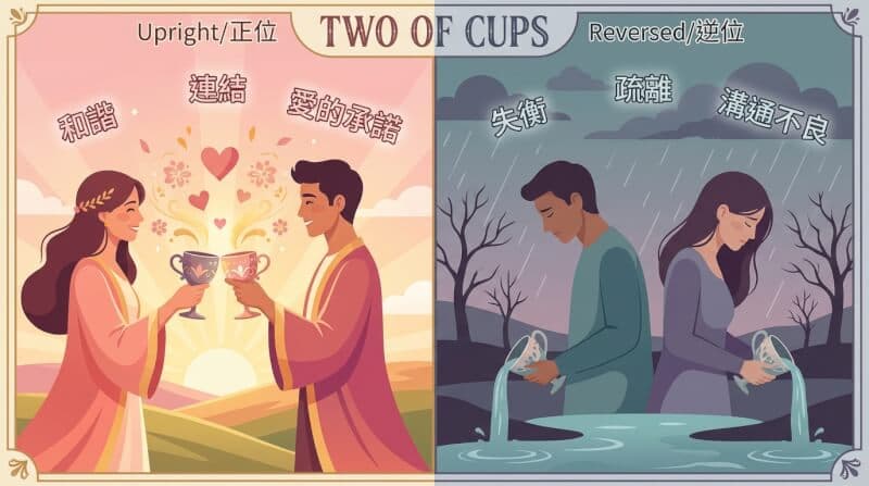 聖杯二正位與逆位對比圖
