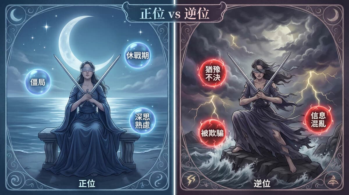 寶劍二正位與逆位對比圖